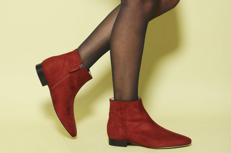 Chiara Vegan Suede Flat Ankle Boots | Rust