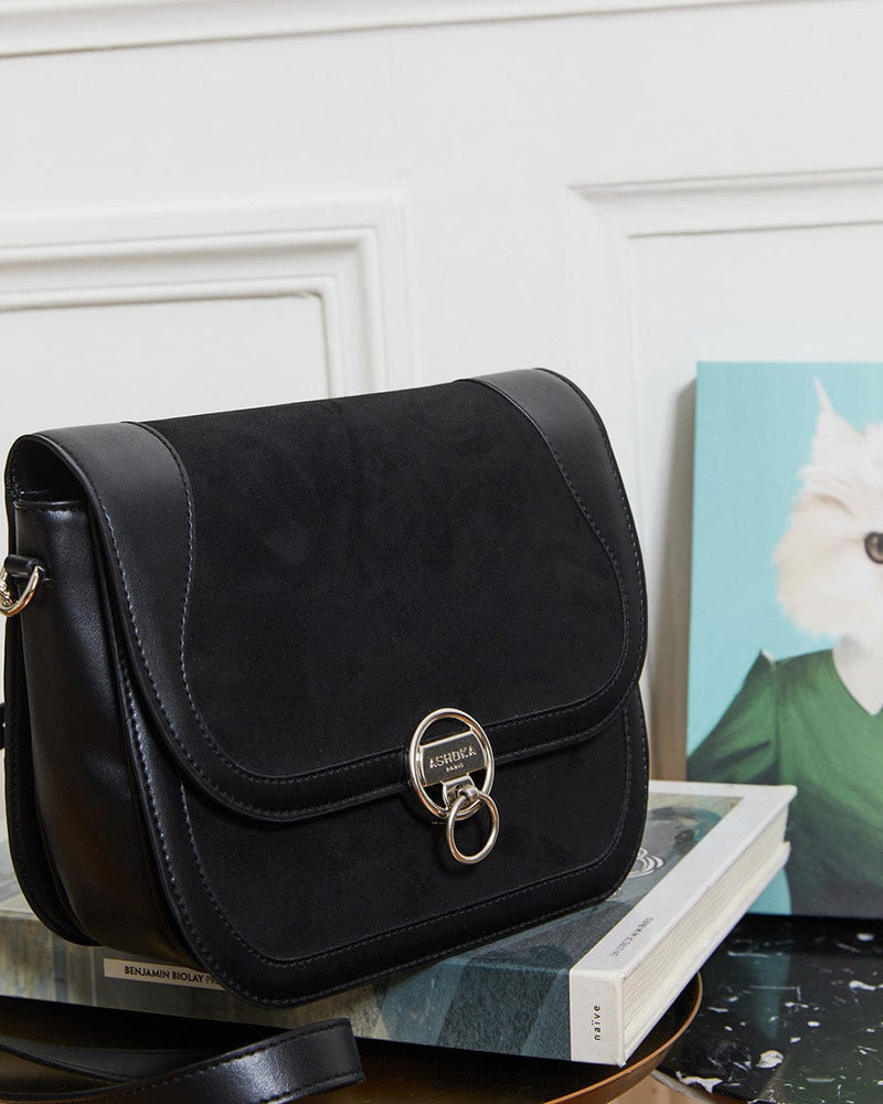 ASHOKA Paris Sac Marilyn Apple Skin & simili daim recyclé noir