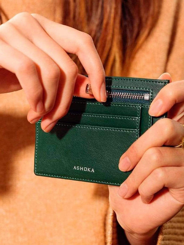 ASHOKA Paris Zipped Apple Leather Vegan Card Holder | Green