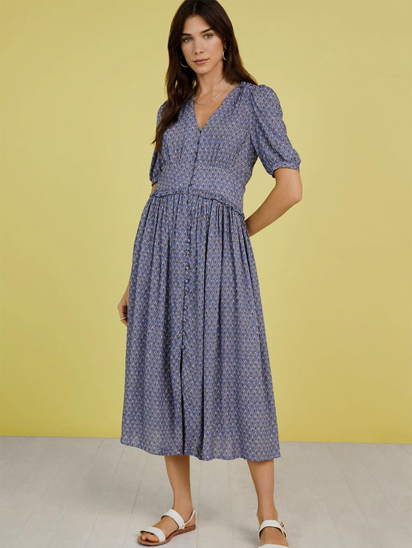 Baukjen Suzy Dress with LENZING™ ECOVERO™ 10 (UK Size 10) / Blue Woodblock Print