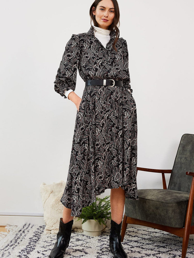 Baukjen Ada FSC Viscose Shirt Dress 18 (UK Size 18) / Black Paisley Print