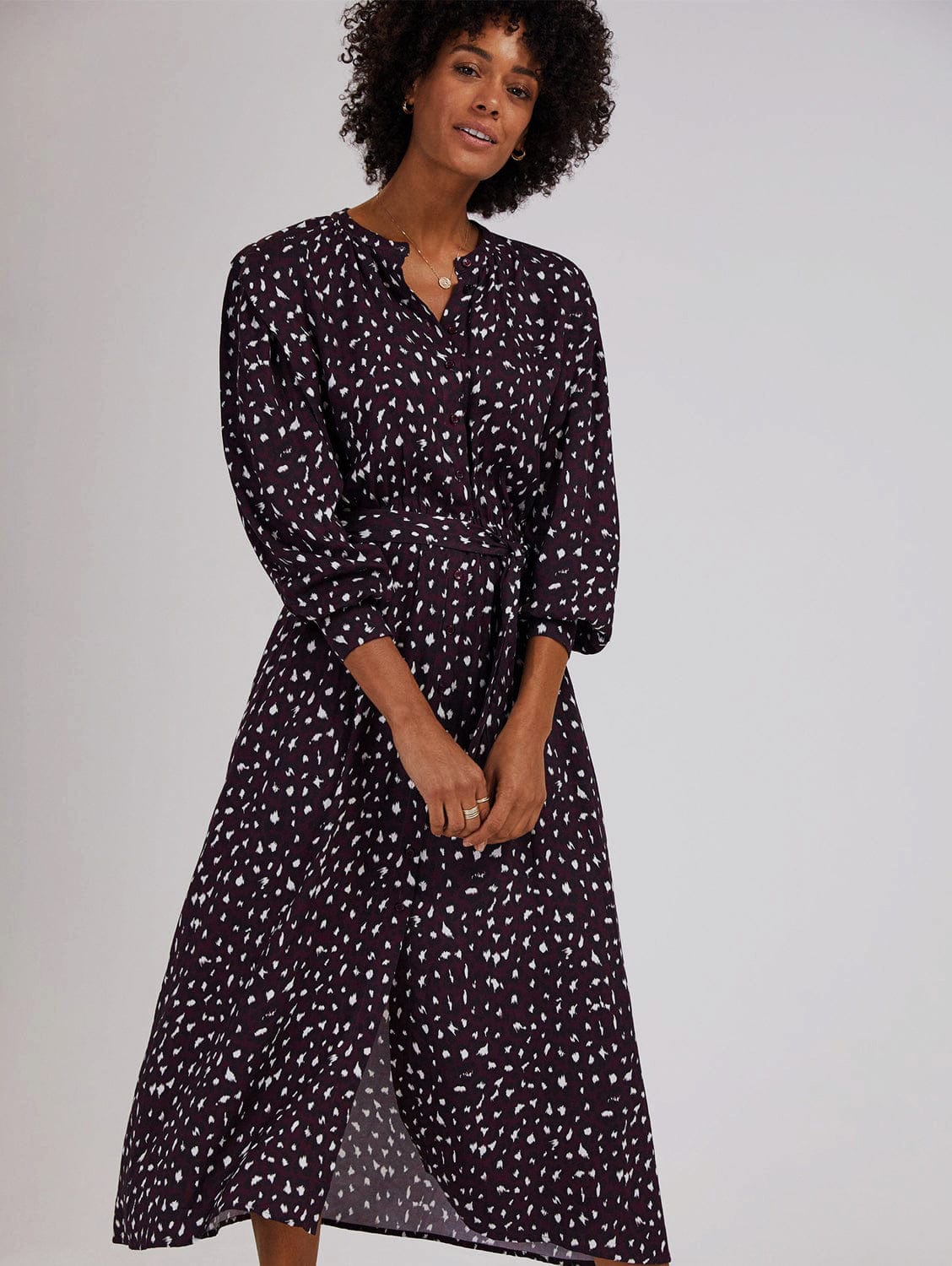 Baukjen Harper LENZING™ ECOVERO™ Leopard Print Midi Shirt Dress | Dark Cherry