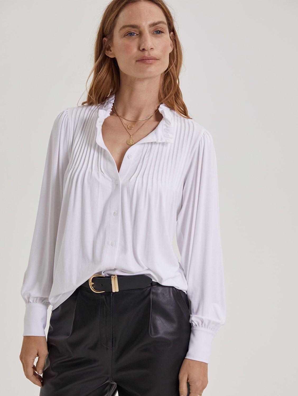 Imken LENZING™ ECOVERO™ Jersey Pintuck Blouse | Pure White – Immaculate ...