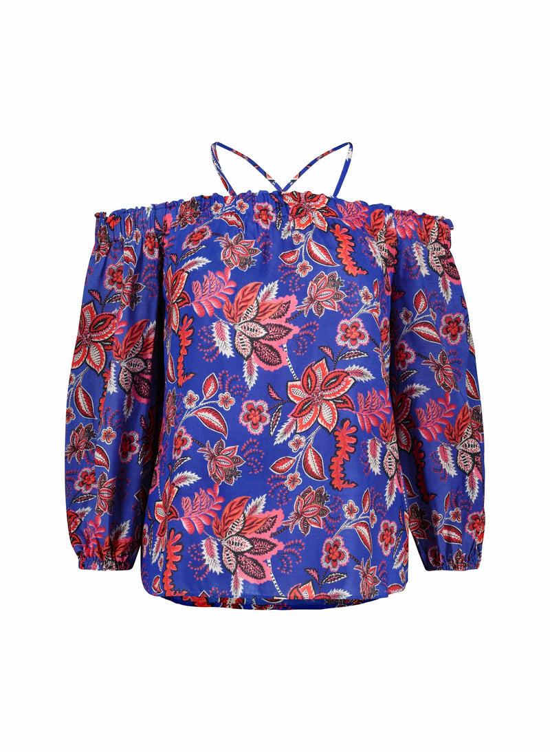Baukjen Jayla Floral Print LENZING™ ECOVERO™ Off-The-Shoulder Top | Blue Verona