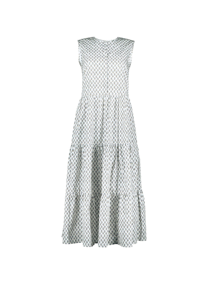 Baukjen Kathleen Sleeveless Organic Cotton Poplin Midi Dress | White Woodblock Print