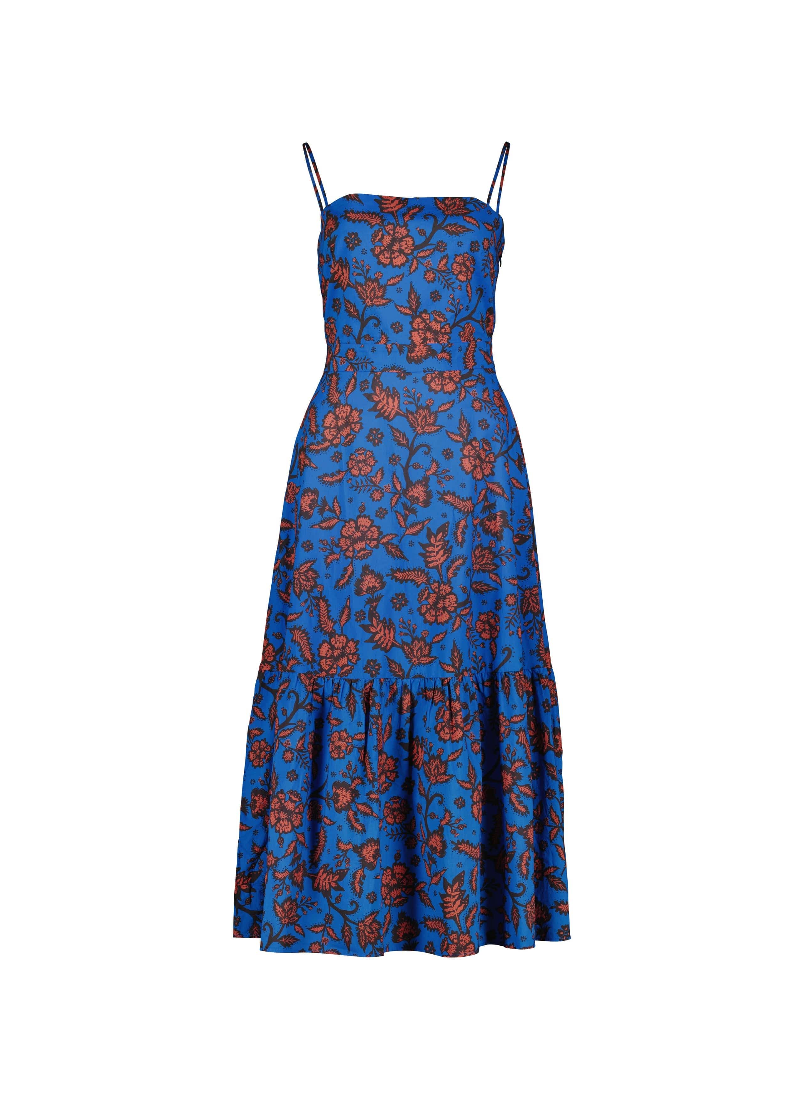 Baukjen Tammy Floral Print Organic Cotton Poplin Midi Dress | Blue