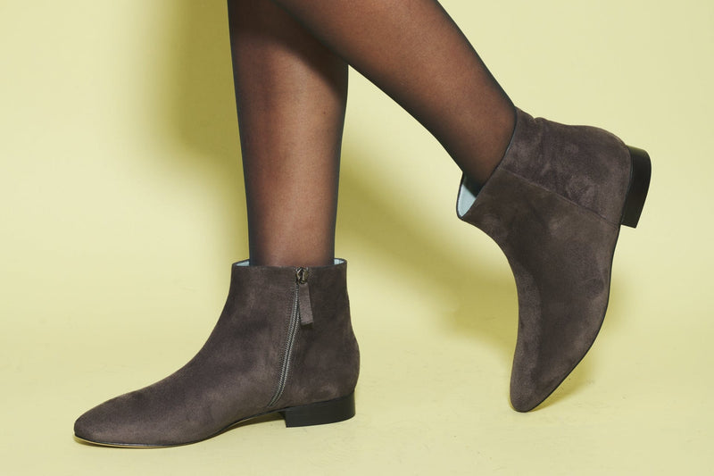 BLOOM Chiara Vegan Suede Flat Ankle Boots | Grey
