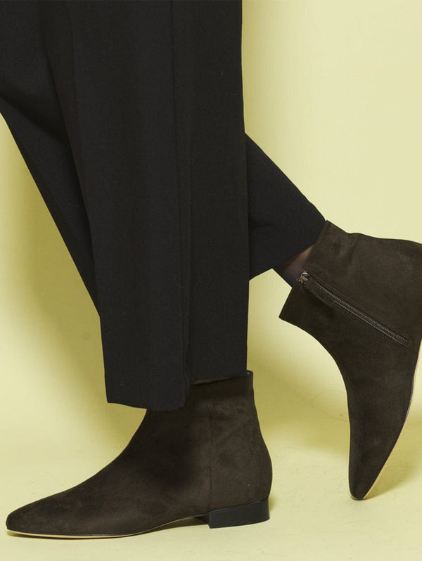 BLOOM Chiara Vegan Suede Flat Ankle Boots | Khaki