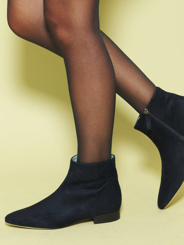 BLOOM Chiara Vegan Suede Flat Ankle Boots | Navy Blue