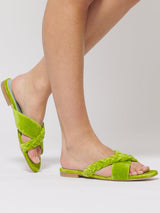 Immaculate Vegan - BLOOM Cotton Velvet Vegan Braided Cross Strap Slider Sandals | Acido Green