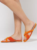 Immaculate Vegan - BLOOM Cotton Velvet Vegan Braided Cross Strap Slider Sandals | Pumpkin Orange