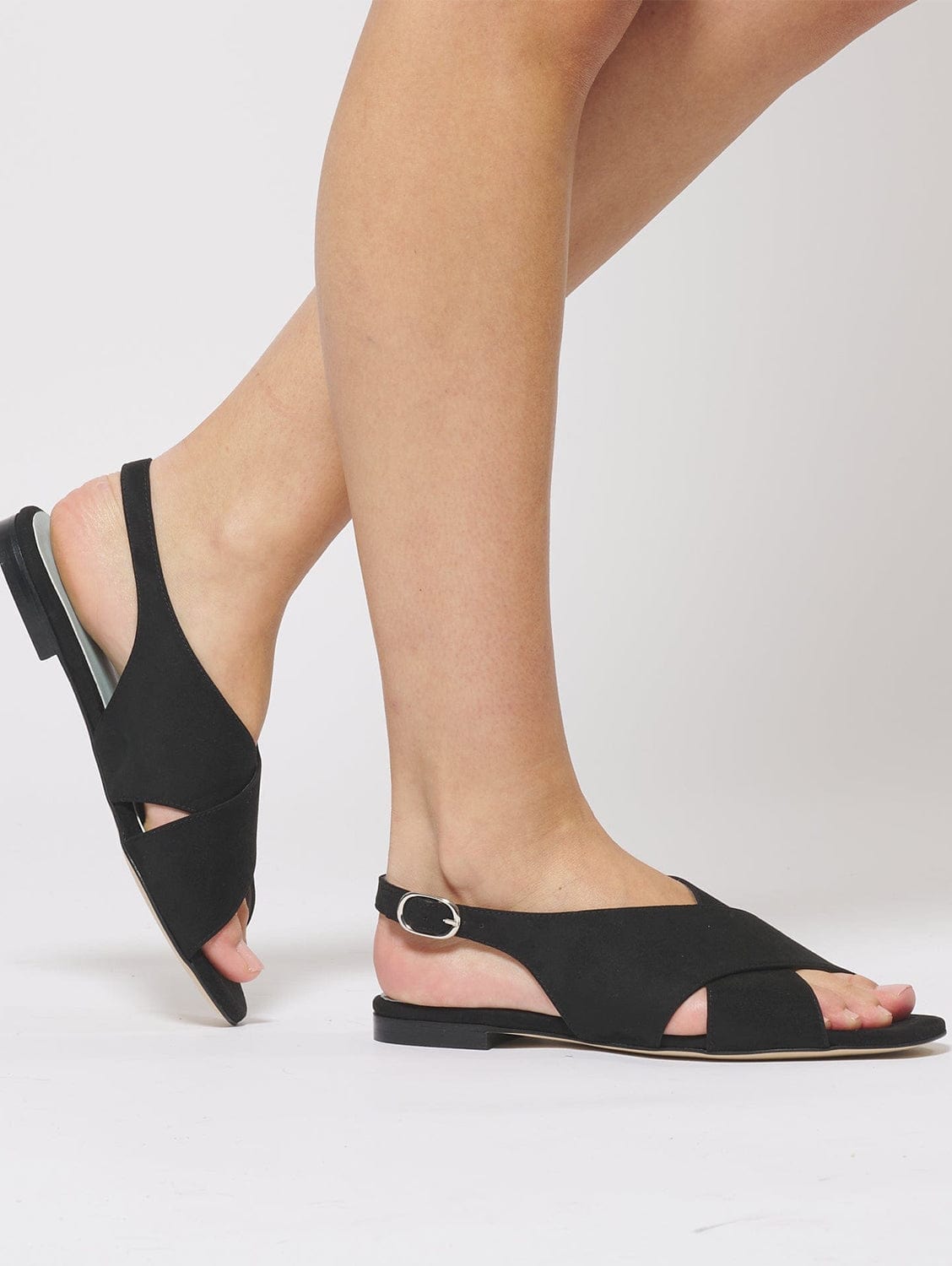 Vegan Suede Crossover Slingback Sandals | Black – Immaculate Vegan