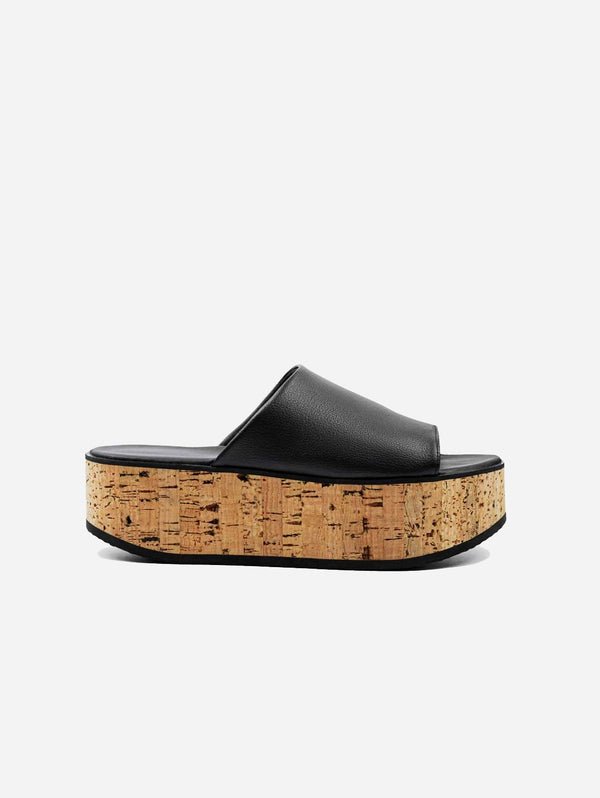 Bohema Geigi Grape Leather Cork Platform Vegan Sandals | Black