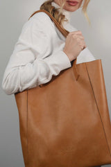 Canussa Basic Vegan Leather Everyday Tote Bag | Camel Brown