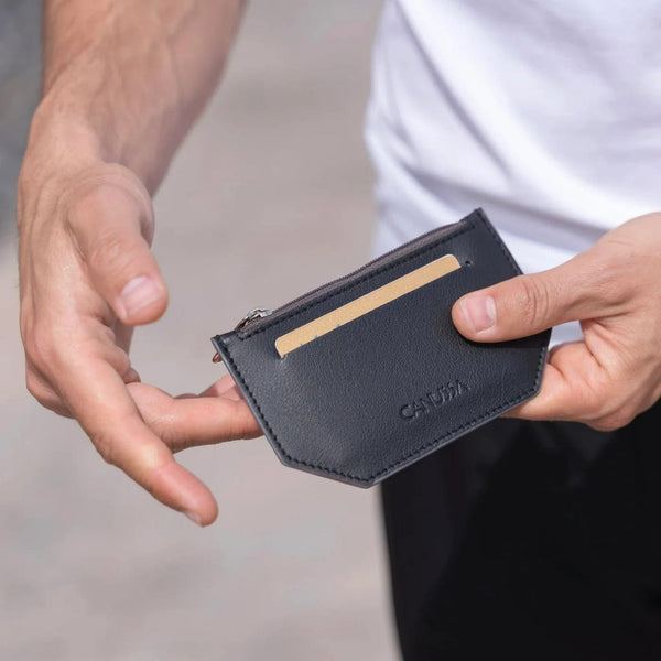 Canussa Minimal Vegan Leather Card Holder | Black & Grey