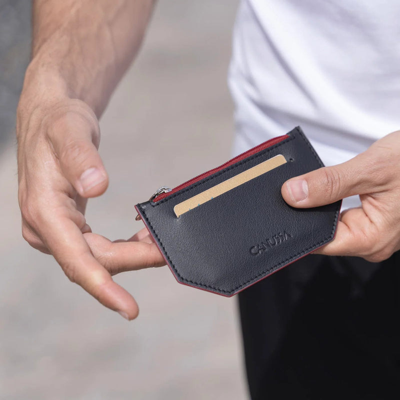 Canussa Minimal Vegan Leather Card Holder | Black & Red