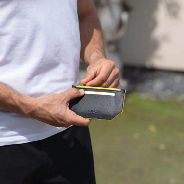 Canussa Minimal Vegan Leather Card Holder | Black & Yellow