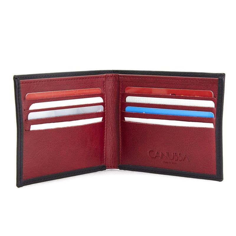 Canussa Slim Bifold Vegan Leather Wallet | Black & Red