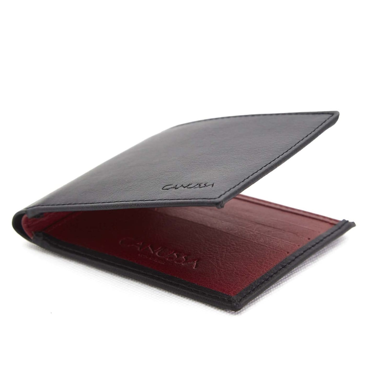 Canussa Slim Bifold Vegan Leather Wallet | Black & Red