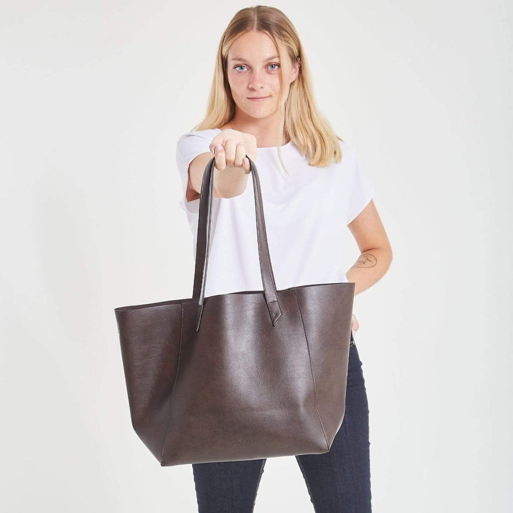 Totissimo Foldable Vegan Leather Tote Bag | Brown – Immaculate Vegan