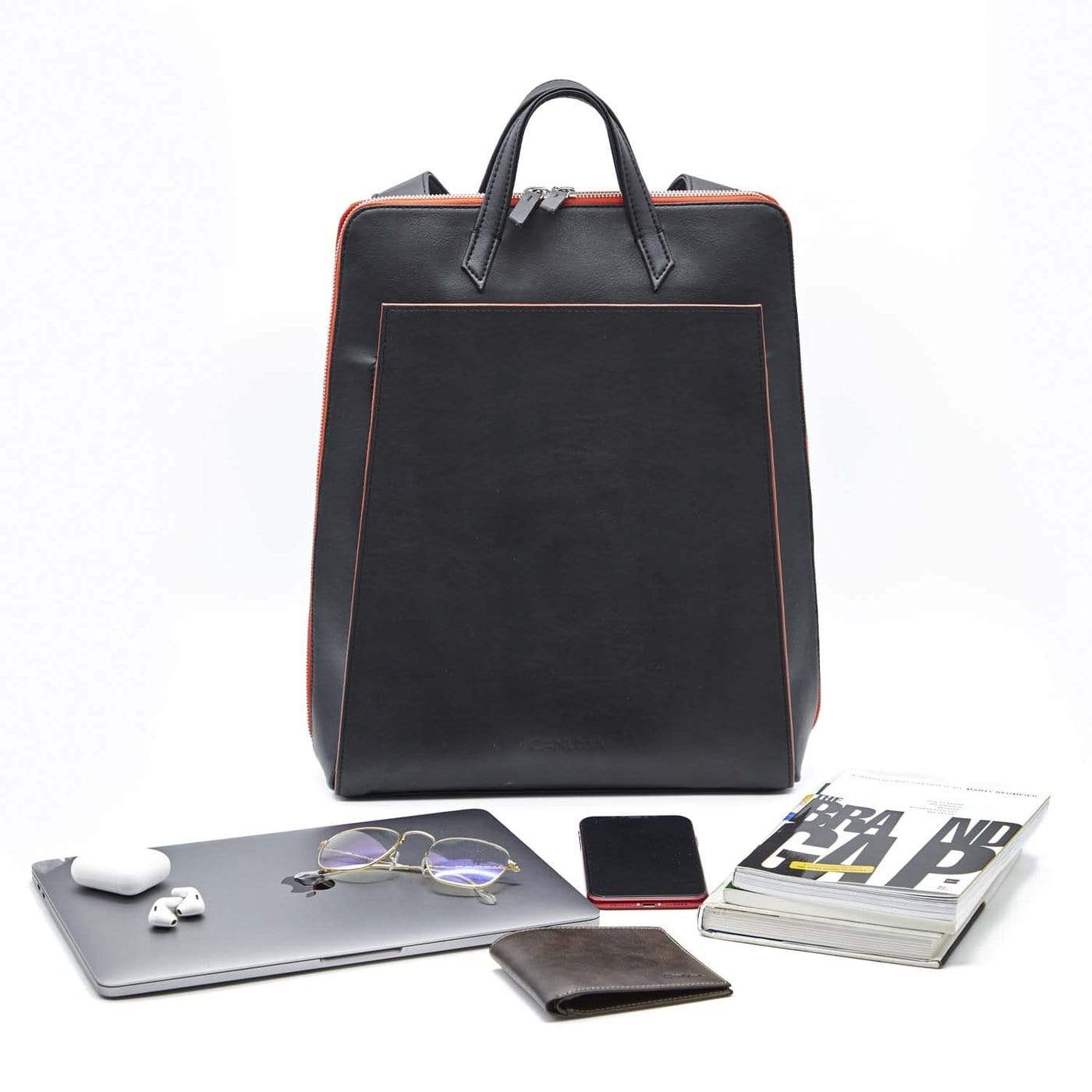 Canussa Urban Vegan Leather Backpack | Black & Red