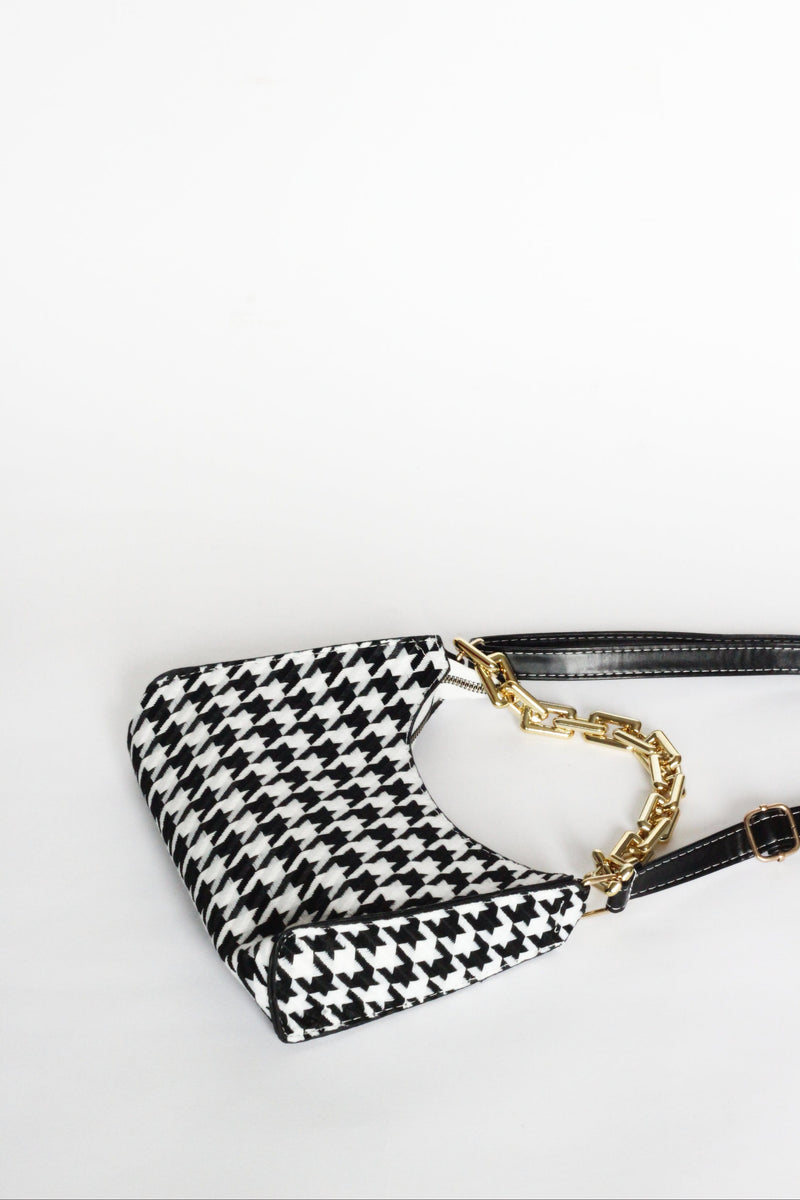 Collection and Co CASSIA Black Houndstooth Mini Shoulder Bag Black