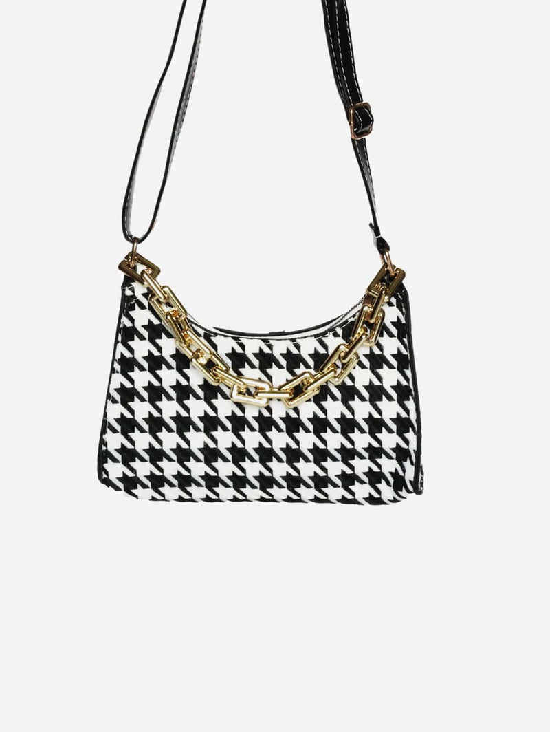 Cassia Houndstooth Mini Shoulder Bag | Black - Collection and Co Bags