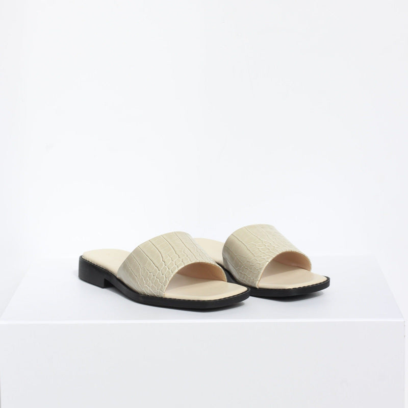 Collection and Co Romi Up-Cycled Vegan Leather Sandals | Cream Croc