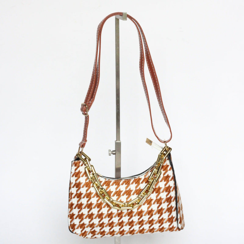 Collection and Co CASSIA Tan Houndstooth Mini Shoulder Bag Tan