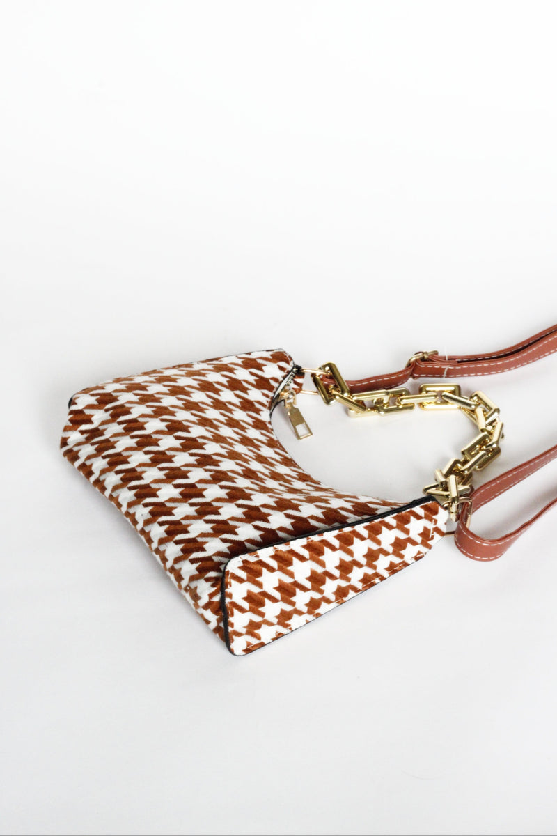 Collection and Co CASSIA Tan Houndstooth Mini Shoulder Bag Tan
