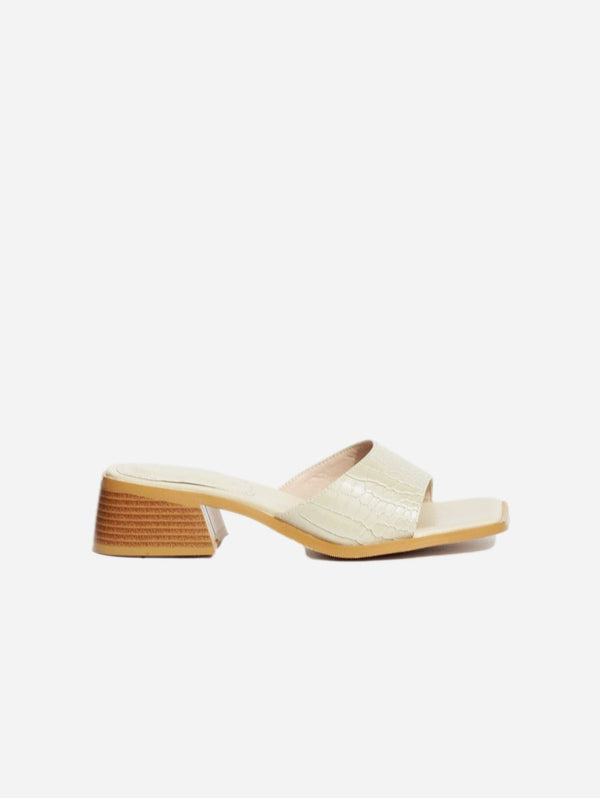 Collection and Co Pia Up-Cycled Vegan Leather Block Heel Mules | Cream Croc UK8 / EU41 / US10