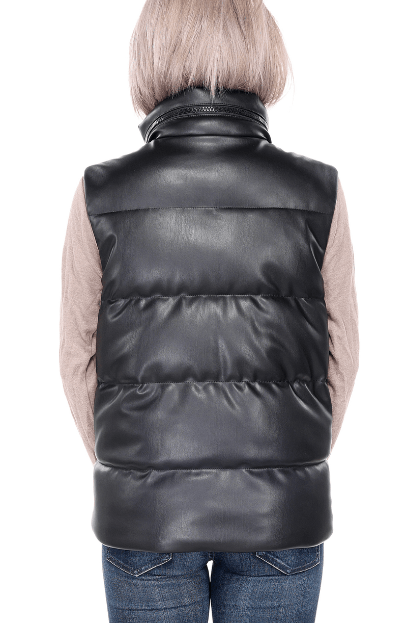 CULTHREAD RECYCLED VEGAN LEATHER black sleeveless puffer jacket