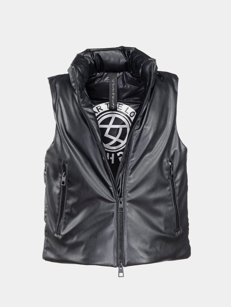 CULTHREAD RECYCLED VEGAN LEATHER black sleeveless puffer jacket