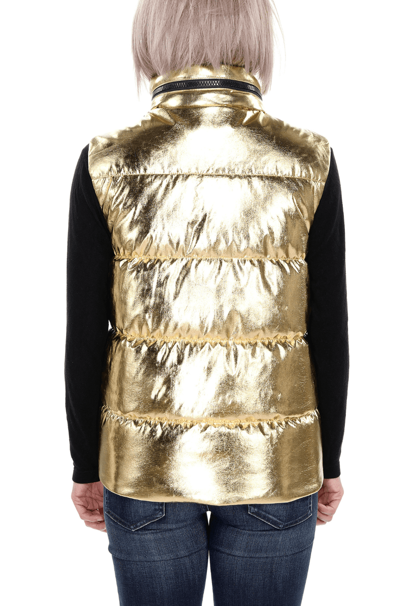 CULTHREAD VEGAN LEATHER gold sleeveless puffer jacket