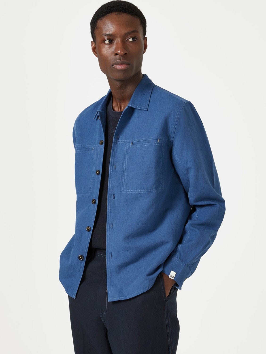 Cut & Pin Cotton & Linen Relaxed Overshirt | Deep Blue