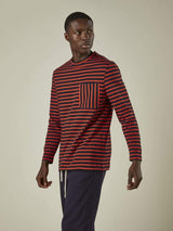 Cut & Pin Cotton Long Sleeve T-shirt | Navy & Red Stripe