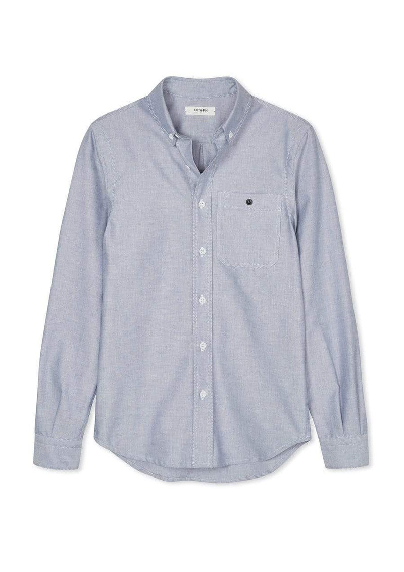 Cut & Pin Cotton Slim Fit Oxford Shirt | Navy