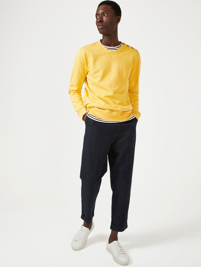 Cut & Pin Crew Neck Cotton Popper Shoulder Sweatshirt | Yellow