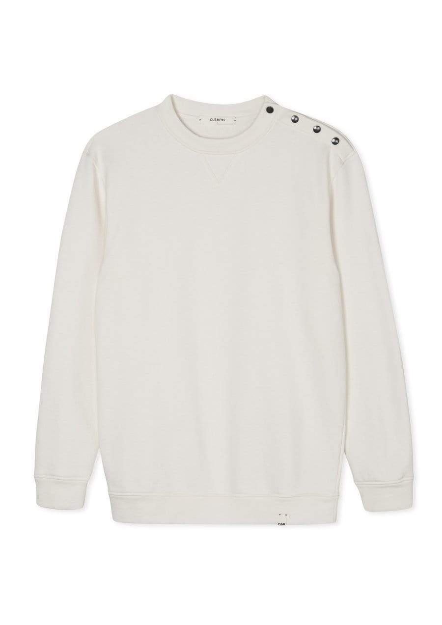 Cut & Pin Organic Cotton Popper Shoulder Sweatshirt | Cream