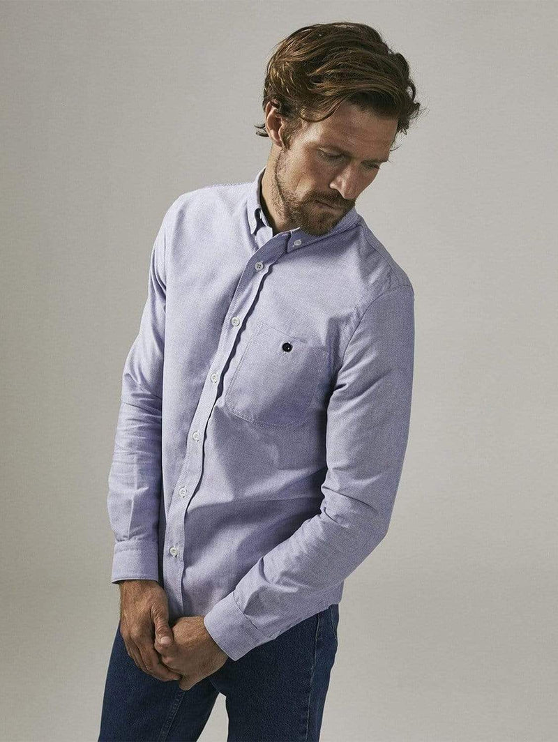 Cut & Pin Slim Fit Cotton Oxford Shirt | Navy