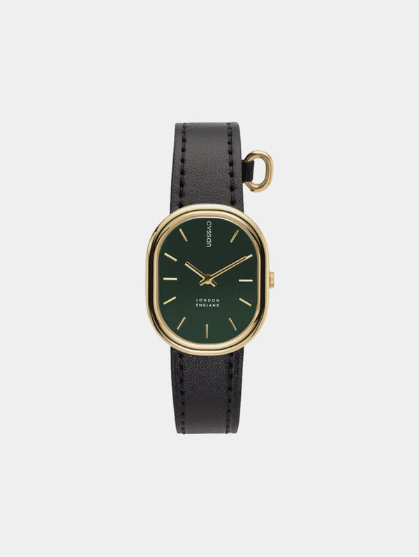 Cyssan CYS11 Watch with Green & Gold Dial | Black Vegan Leather Strap