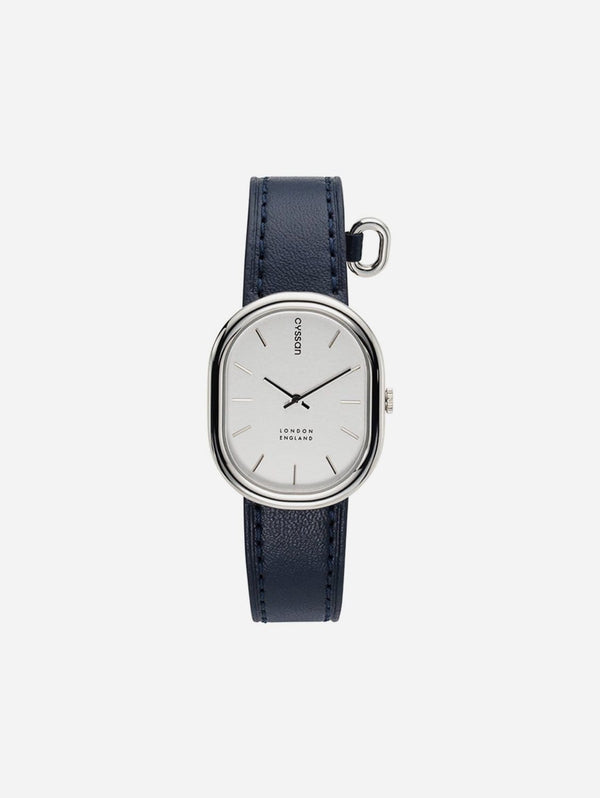 Cyssan CYS6 Stainless Steel & Silver Dial Watch | Navy Vegan Leather strap