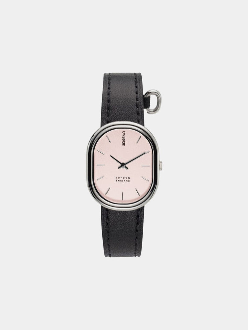 Cyssan CYS7 Watch with Pink & Silver Dial | Black Vegan Leather Strap