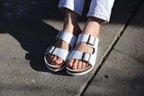 Immaculate Vegan - Good Guys Don't Wear Leather Juno Apple Leather Vegan Buckled Slide-On Sandal | White