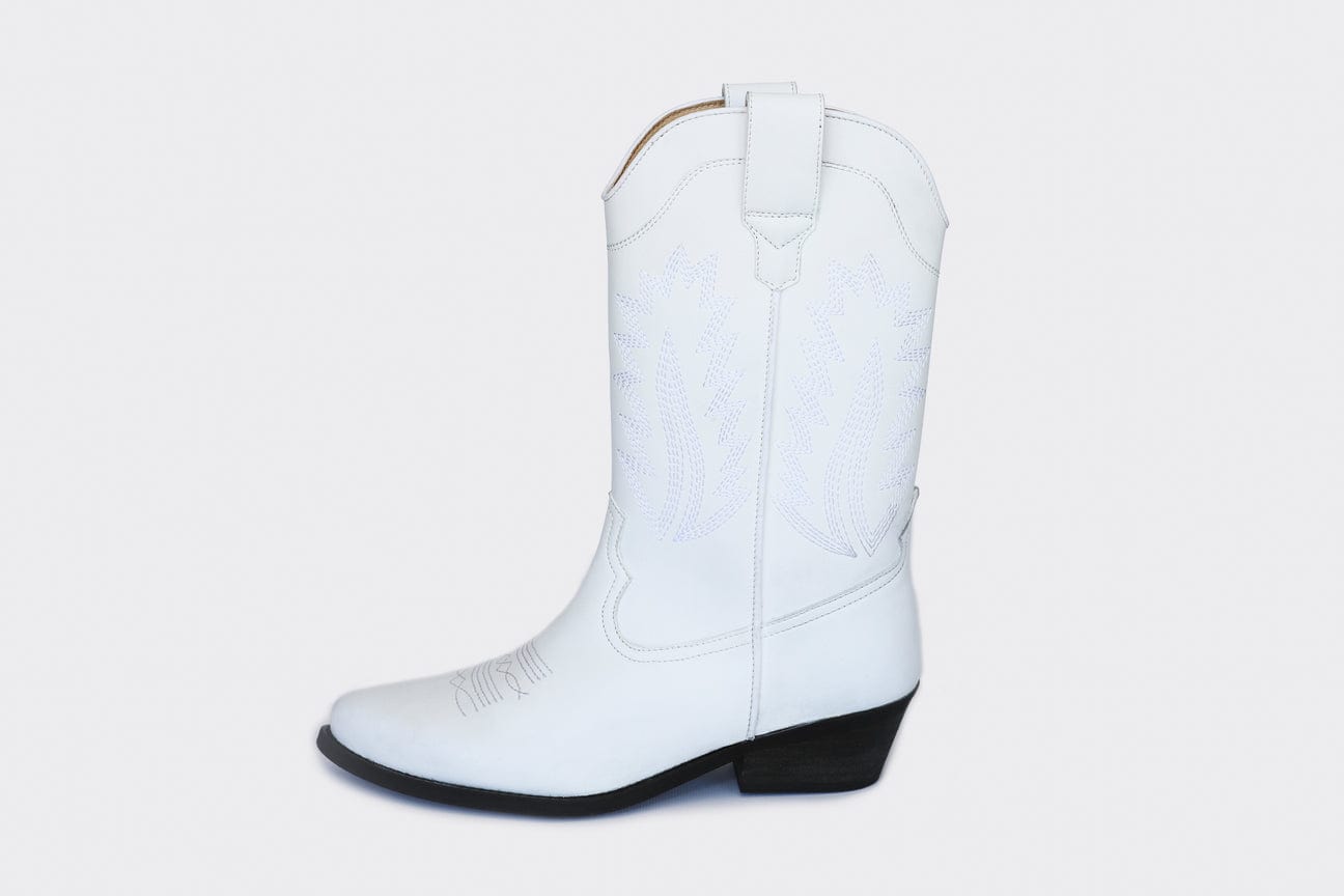 Good Guys Don't Wear Leather Lucky Unisex High Top Cowboy Boots | White