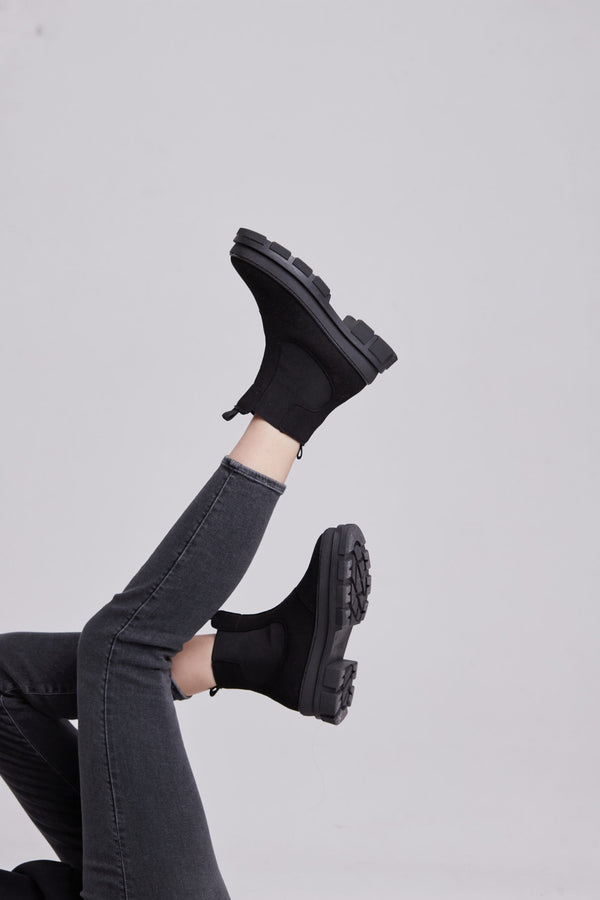 Humans Are Vain Vallby Vegan Velour Suede Chelsea Boot | Black