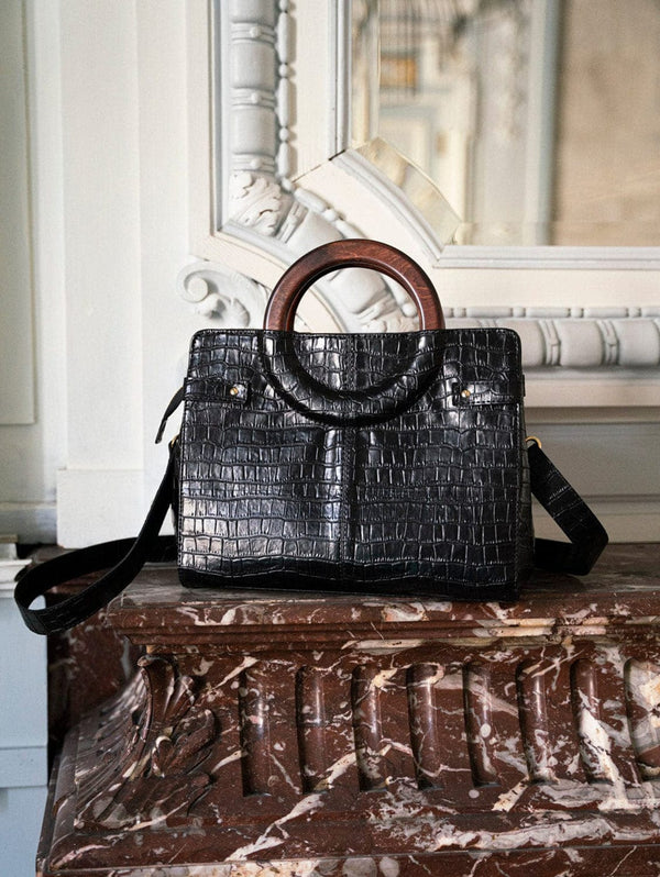 Immaculate Vegan Mini Kayamb Vegan Leather Handbag | Black Croc