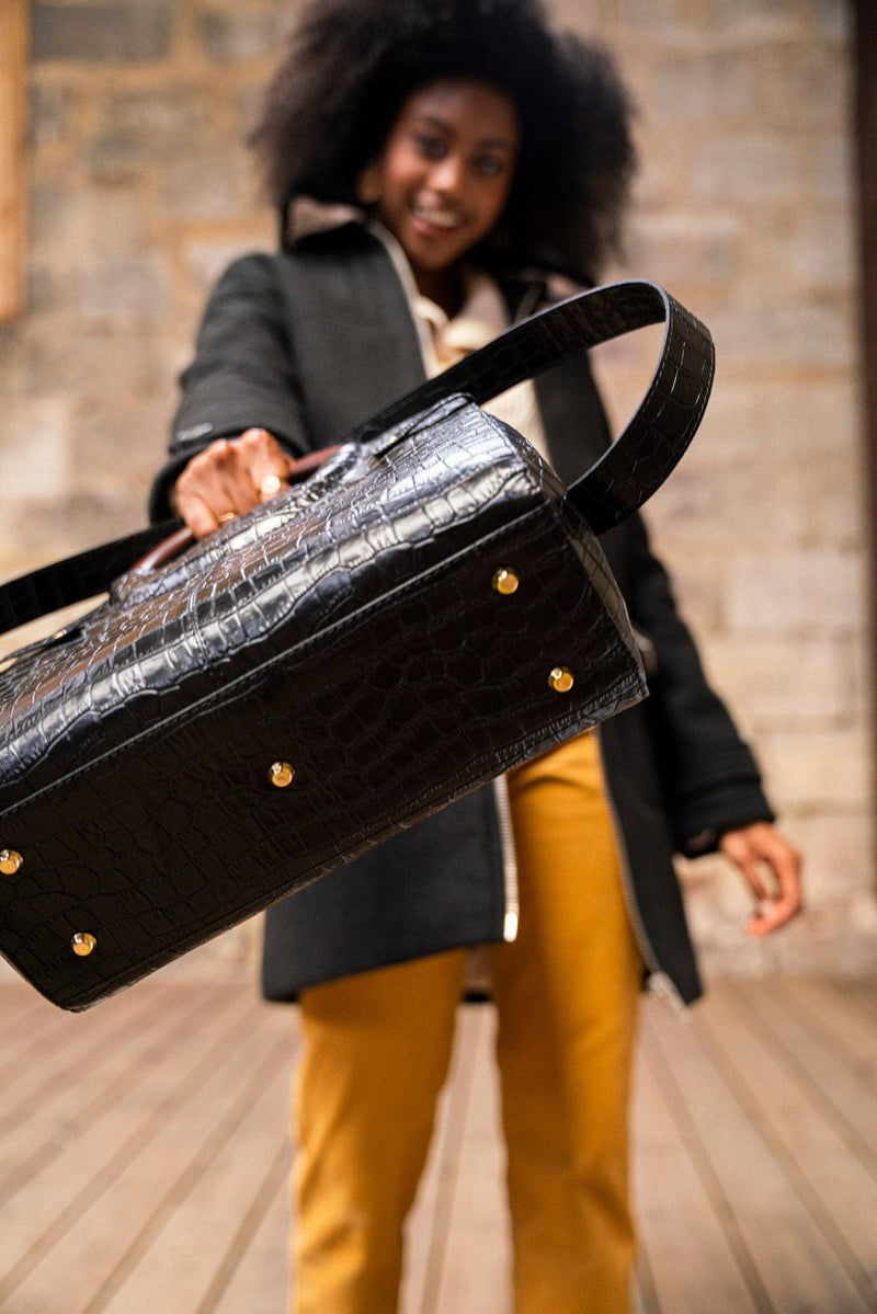 Immaculate Vegan Mini Kayamb Vegan Leather Handbag | Black Croc