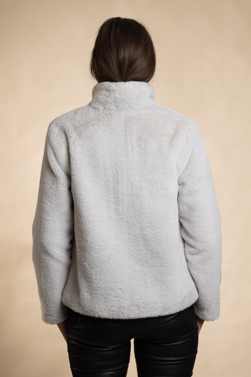 Issy London RELOVED Ava Recycled Faux Fur Jacket Soft Grey