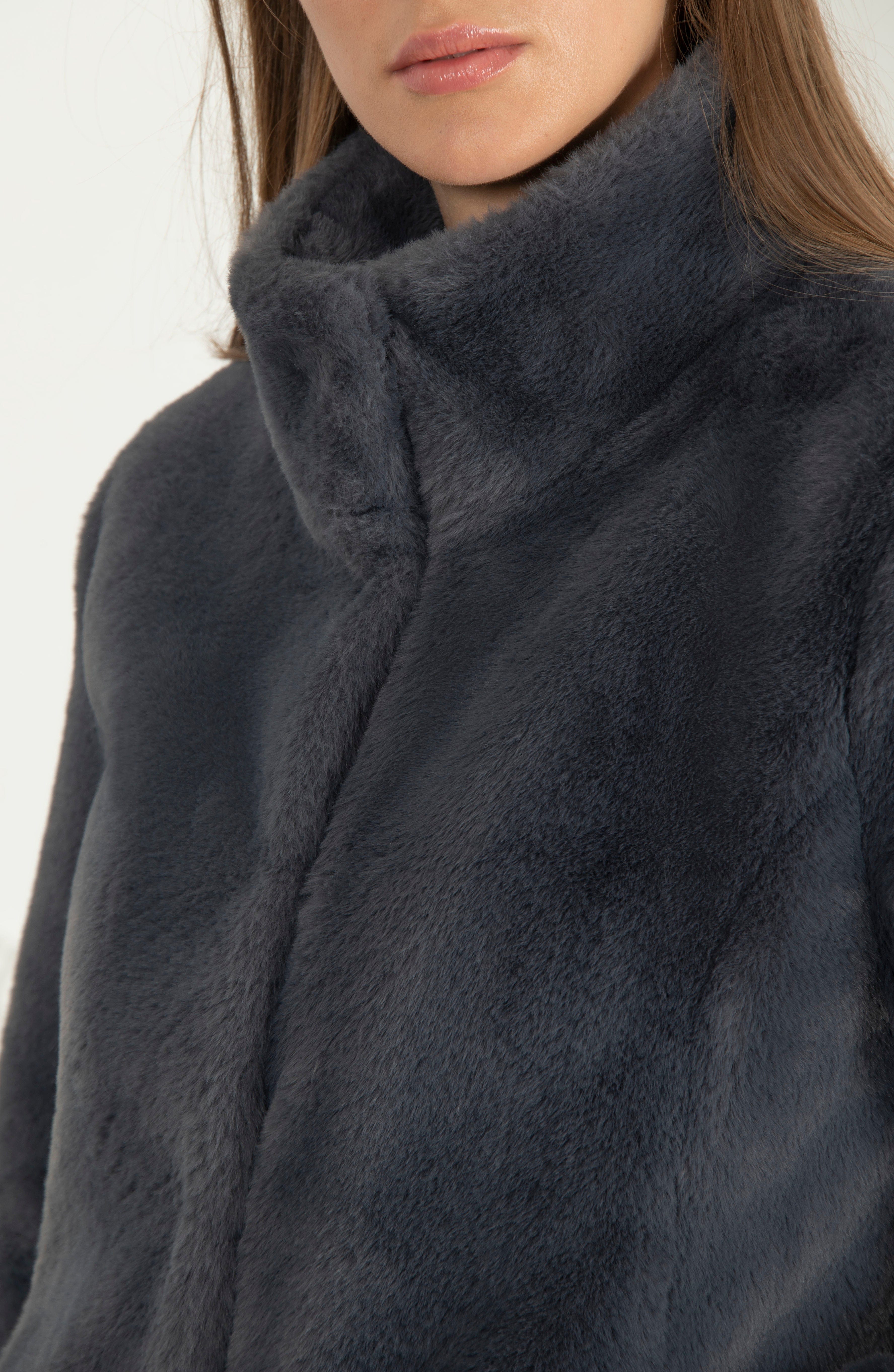 Issy London SIGNATURE Ava Recycled Faux Fur Jacket Slate Grey